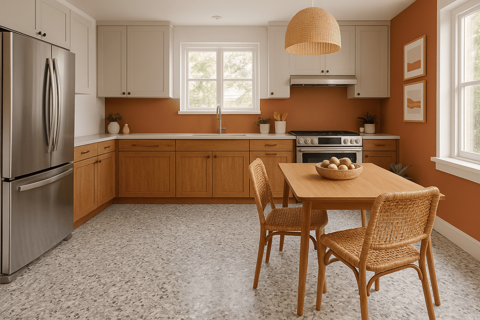 cuisine-lumineuse-au-style-terracotta-1 alt="Decorative terrazzo-effect floor – B.Protek"