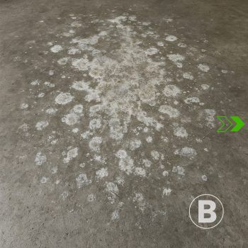 Moisture marks on concrete alt="Concrete with white marks caused by moisture."