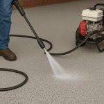 alt=“Canadian outdoor concrete coating being pressure washed in spring”